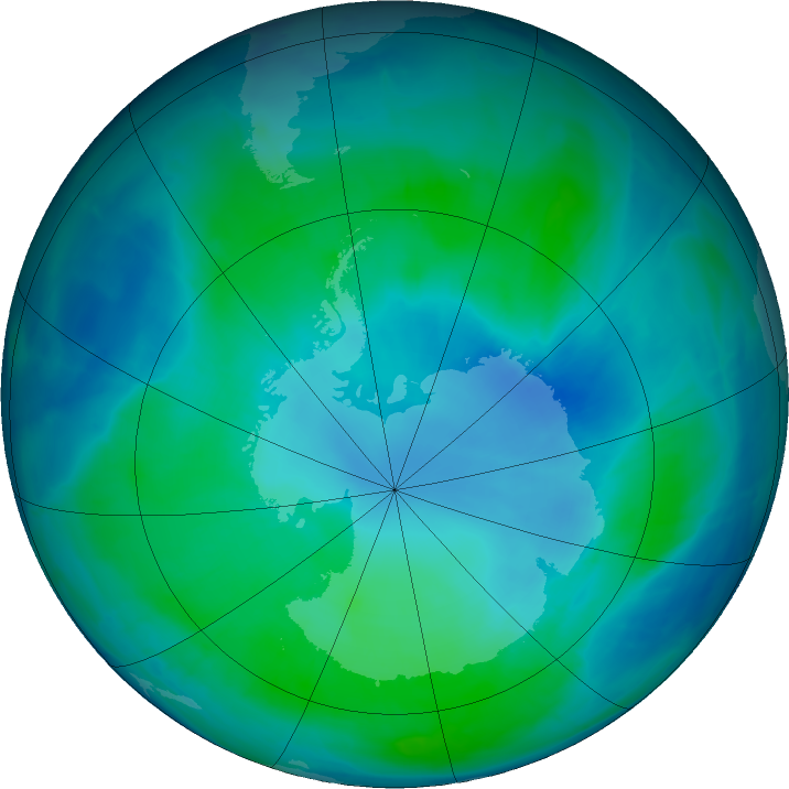 Antarctic ozone map for 12 February 2016